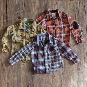 Kids Flannel Plaid Button-Down Shirts - Set Of 3